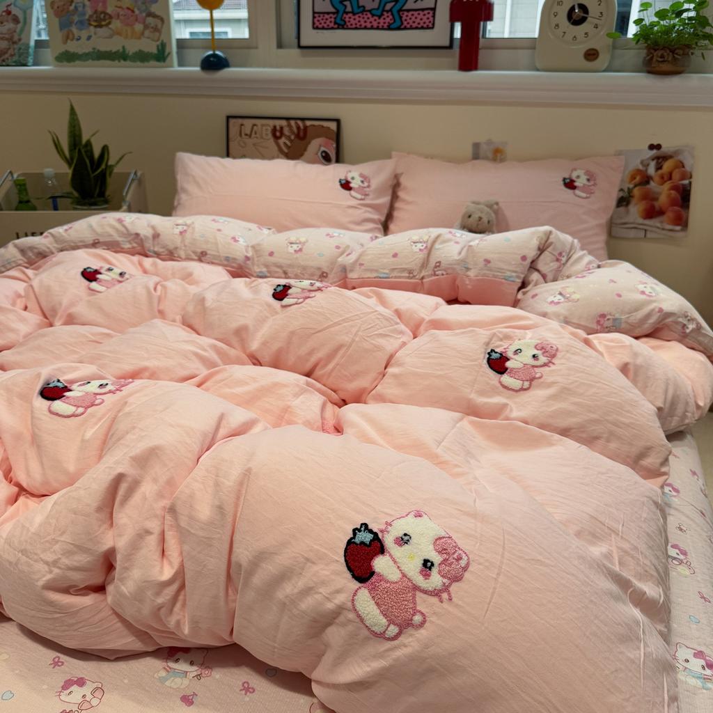 Class A Super Soft Girl Heart Pink Kt Cat Towel Embroidered Washed Cotton, Pure Cotton Dormitory Sheet