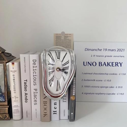 Dali's Soft Clock, Interior Decor, Table Clock, 90-Degree Turned Art Clock, Stylish Idea Item, Analog Clock (Black)