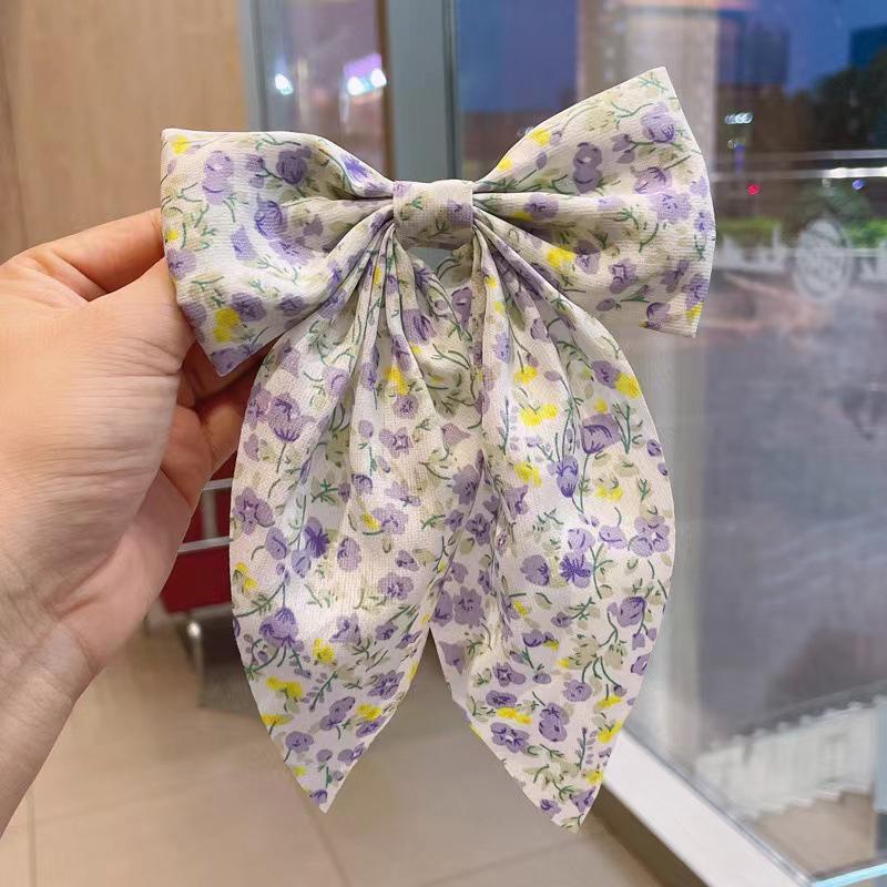 Dongdaemun Floral Chiffon Bow Hairpin Tassel for Women