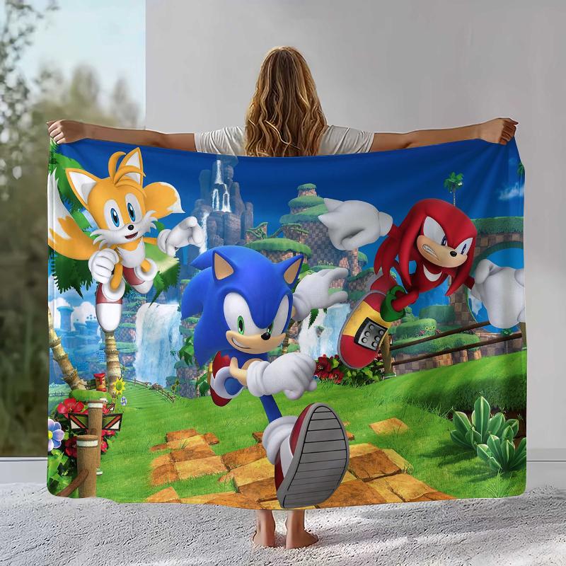 Retro S-Sonic Cartoon Game Flannel Blanket,Ultra Soft Warm Plush Throw for Home Bedroom Bed Sofa Cover Camping Picnic gift
