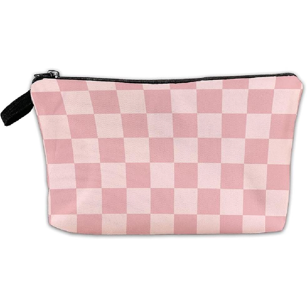 White Flower Floral Makeup Cosmetic Bag Blue Aesthetic Pouch Organizer Small Compact Cute Travel Mini Portable Beauty Toiletry Make Up Brush Storage