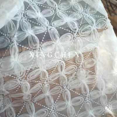 Dreidimensionale Blüten Weißspitze Stickerei Stoff DIY Kleidung Hochzeitsstoff Damen Tasche Tischdecke Dekorative Nähen Stickstoff