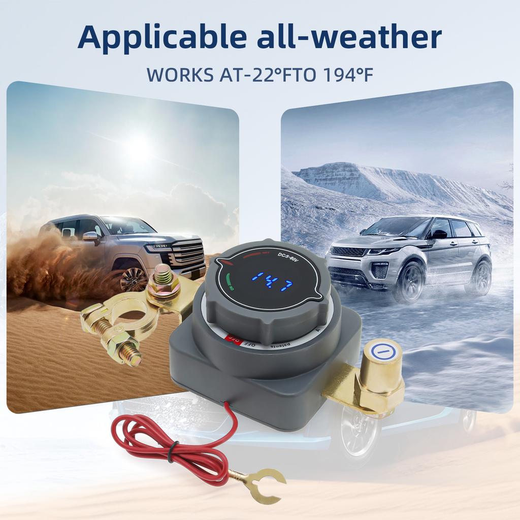 Upgrade 300A Battery Disconnect Switch with Voltmete Switch 12-48V Power Master Isolator Cut/Shut Off Switch DC5-80V for all car