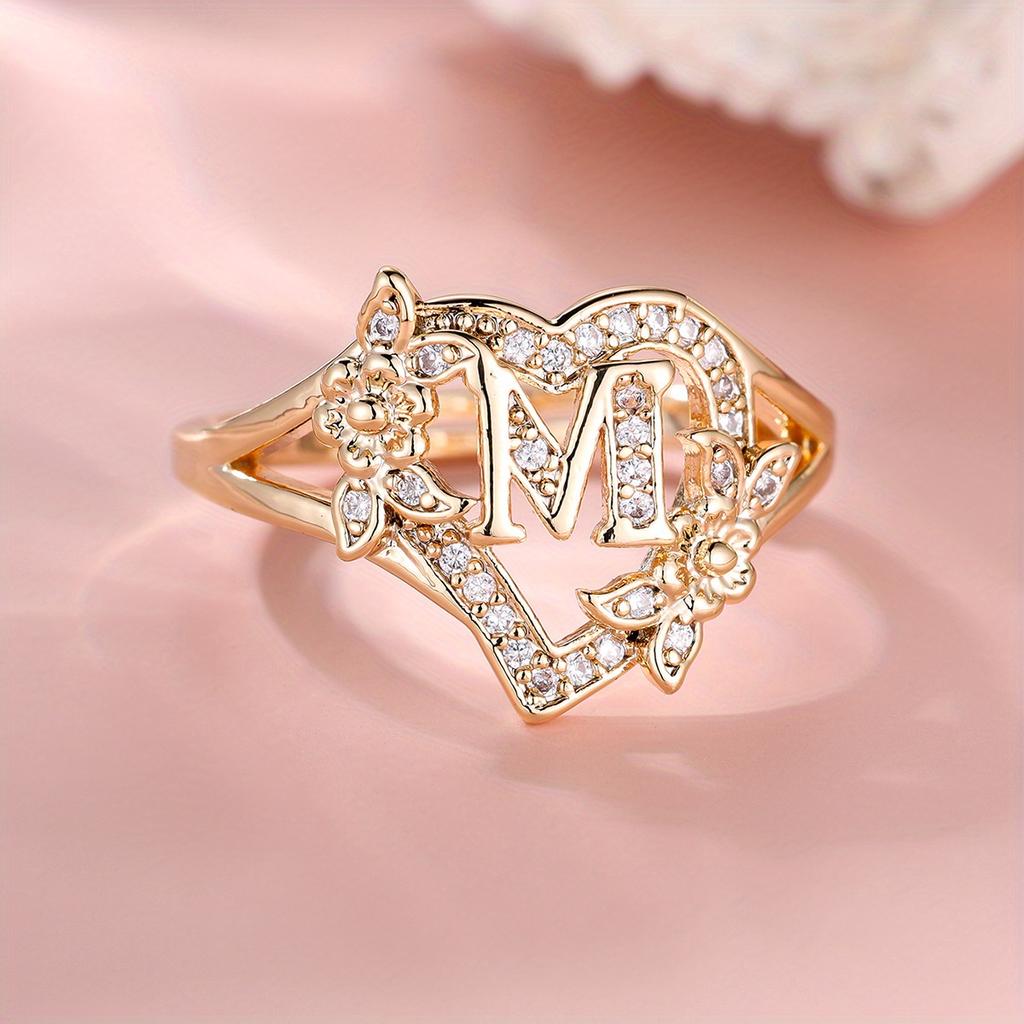 1 Stück goldene Farbe 26 englische Buchstaben CZ Zirkon Ring Rose Blume verstellbare Öffnung Ring Ehering Schmuck Valentinstag Geschenk