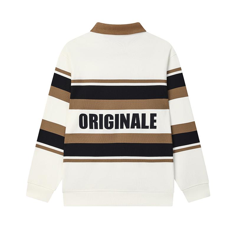 Fila Versatile Casual Striped Long Sleeve Polo Shirt Men Tops Cloud-Mushroom-White F11M519205FWT