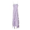 Ruffles Floral Backless V-neck Long Female Camisole Beach Dresses Summer Vacation Side Split Lady Robe