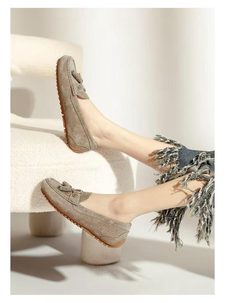 2025 Damen Echtleder Quasten Rutschfeste Slipper – Lässige Slip-on Umstandsschuhe