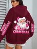Merry Christmas Pink Santa Printed Sweater Women'S Pocket Hooded Sweater Autumn Winter Hoodie