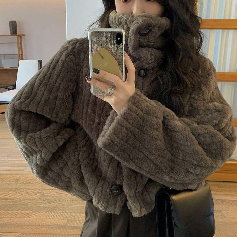 Winter Warm Lambswoolen Coats Women Fashion Korean Padded Cotton Outerwear Woman Stand Collar Cropped Jacket Female