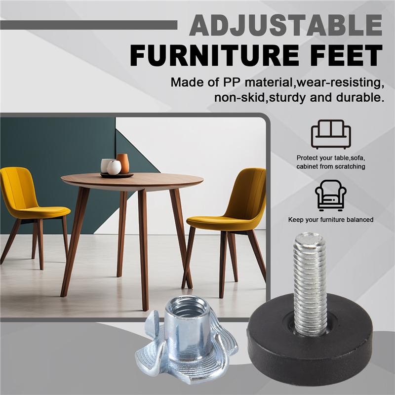 Bon-32 PCS M6 Filetage Réglable Niveleurs de Meubles Visés Pieds de Chaise Pieds de Meubles Réglables Niveleurs de Jambes Installation Facile