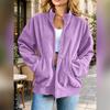 Womens 2026 Loose Fit Stand Collar Zip-Up Long Sleeve Jacket Casual Oversized Outerwear