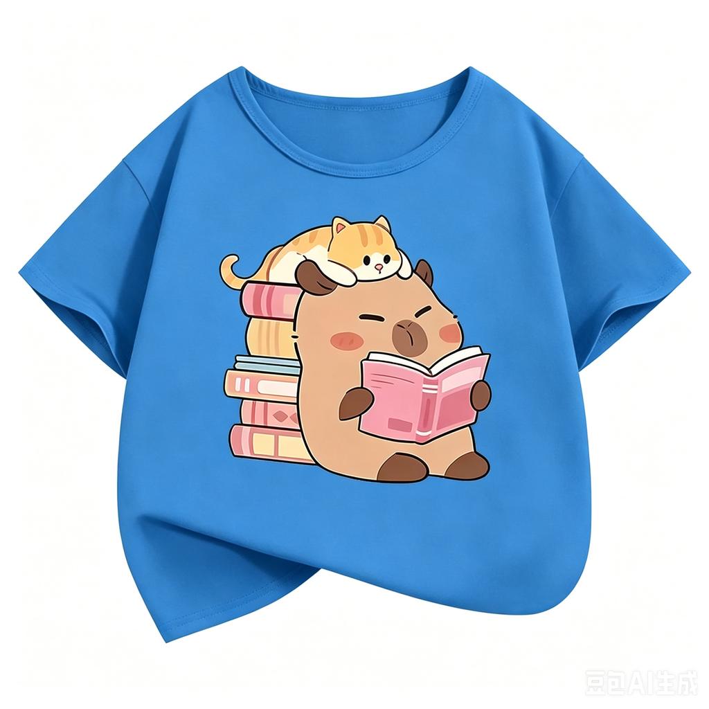 Girls Clothes Capibara Kids Clothing Tees Summer Printed Cartoon Short Sleeve Tshirt Girls Loose Casual Crewneck Tops T Shirts
