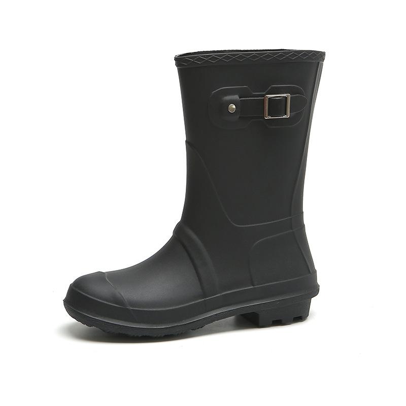 

rain boots square buckle rain shoes women s medium tube women s adult fashion shoes high tube kitchen non-slip shoes work rubber shoes women 36 чёрный