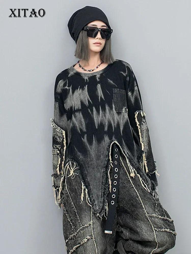 

XITAO Personality Джинсовый вязаный свитер нерегулярной формы женский топ ZZ0092