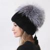 Cappello lavorato a maglia con visone e pompon Cappelli caldi invernali in pelliccia di volpe naturale per donna Berretto in vera pelliccia