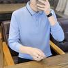 Middle-aged and Young Solid Color Top for Men's Long-sleeved T-shirt Business Lapel Polo Shirt