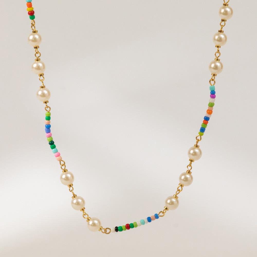 Colorful Beaded Contemporary Necklace With Faux Pearls Stunning Geometric Style Perfect For All Occasions
