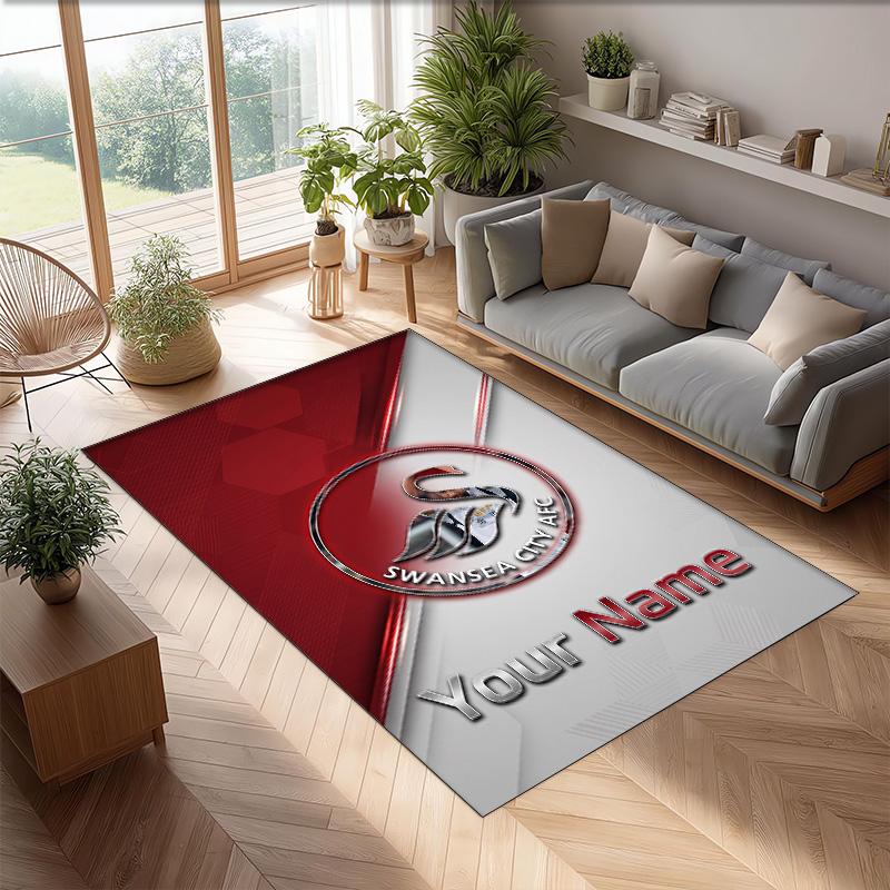 Swansea City FC Printed Crystal Velvet Rug Non‑Slip Crystal Velvet Carpet For Sofa Bedroom Indoor Home Decoration