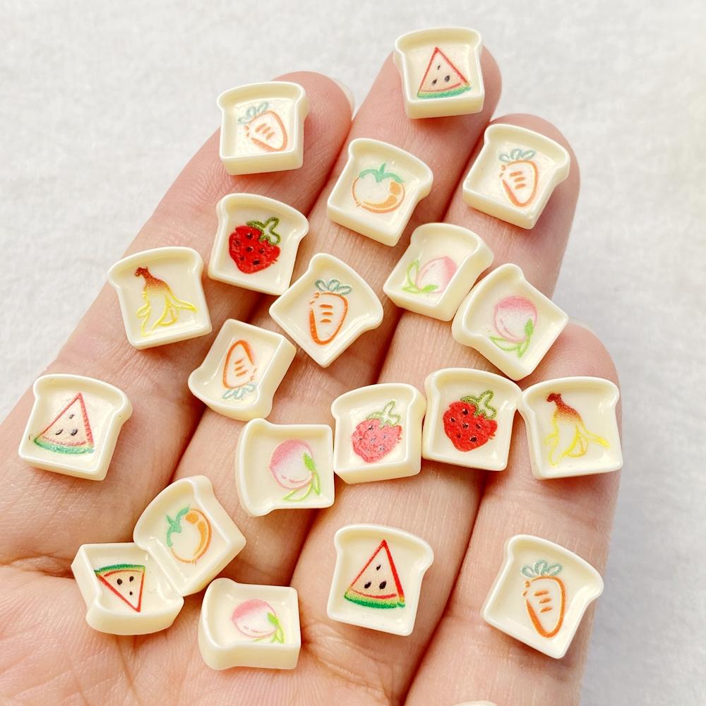 50Pcs Cute Cartoon Strawberry, Watermelon, Radish Bread Flat Back Resin Scrapbooking DIY Jewelry Craft Decoration Accessorie