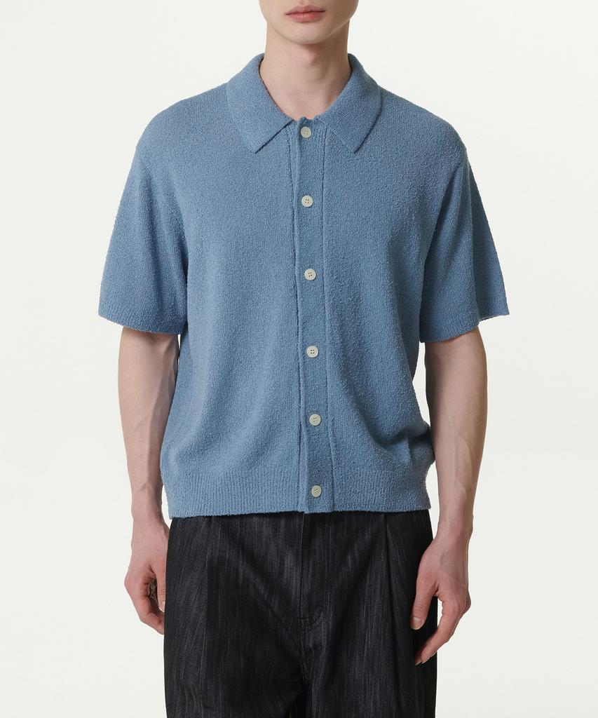 Musinsa Standard Boucle Collared Short Sleeve Cardigan [Blue Gray]