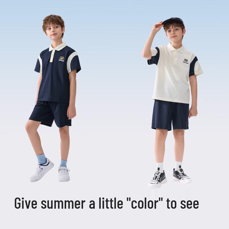 Balabala Boys' Summer College Style Short Sleeve Two-Piece Set