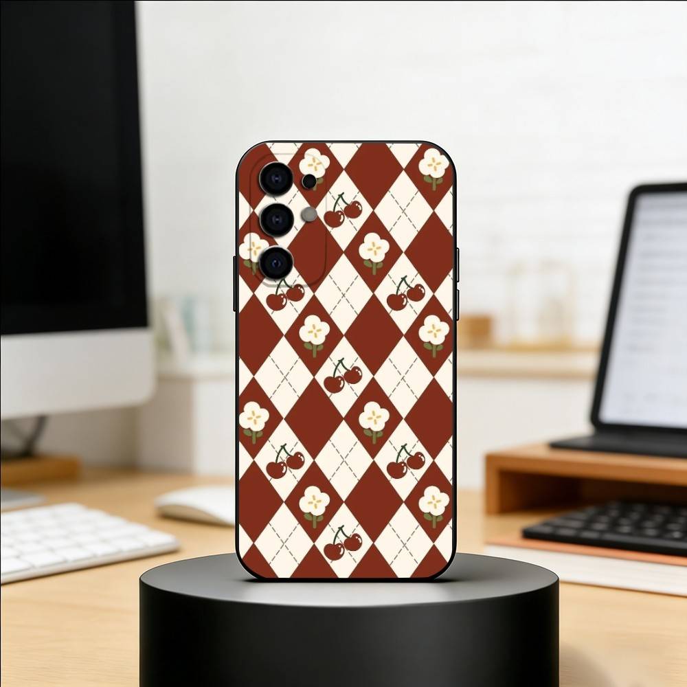 Plaid Background Phone Case For Samsung S25,S24,S21,S22,S23,S30,Ultra,S20,Plus,Fe,Soft Silicone Black Cover