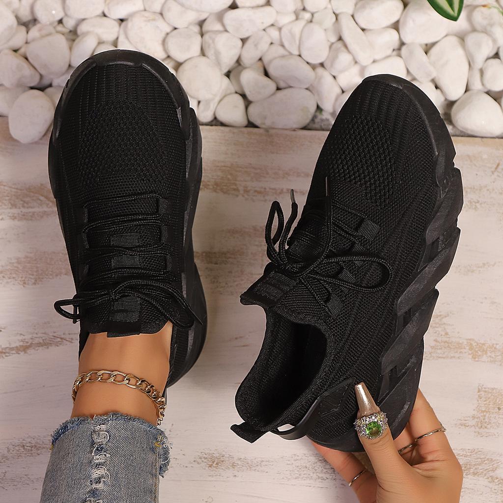 Women's Solid Color Casual Sneakers, Mesh Lace-Up Fly-Woven Breathable Running Shoes, Lightweight and Comfortable Low-Top Casual White Shoes