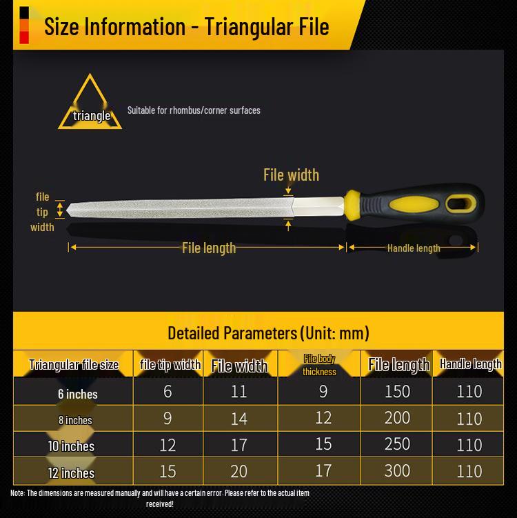 Hongyu Large Diamond Alloy Steel File Set: Flat, Triangular, Semi-Circular