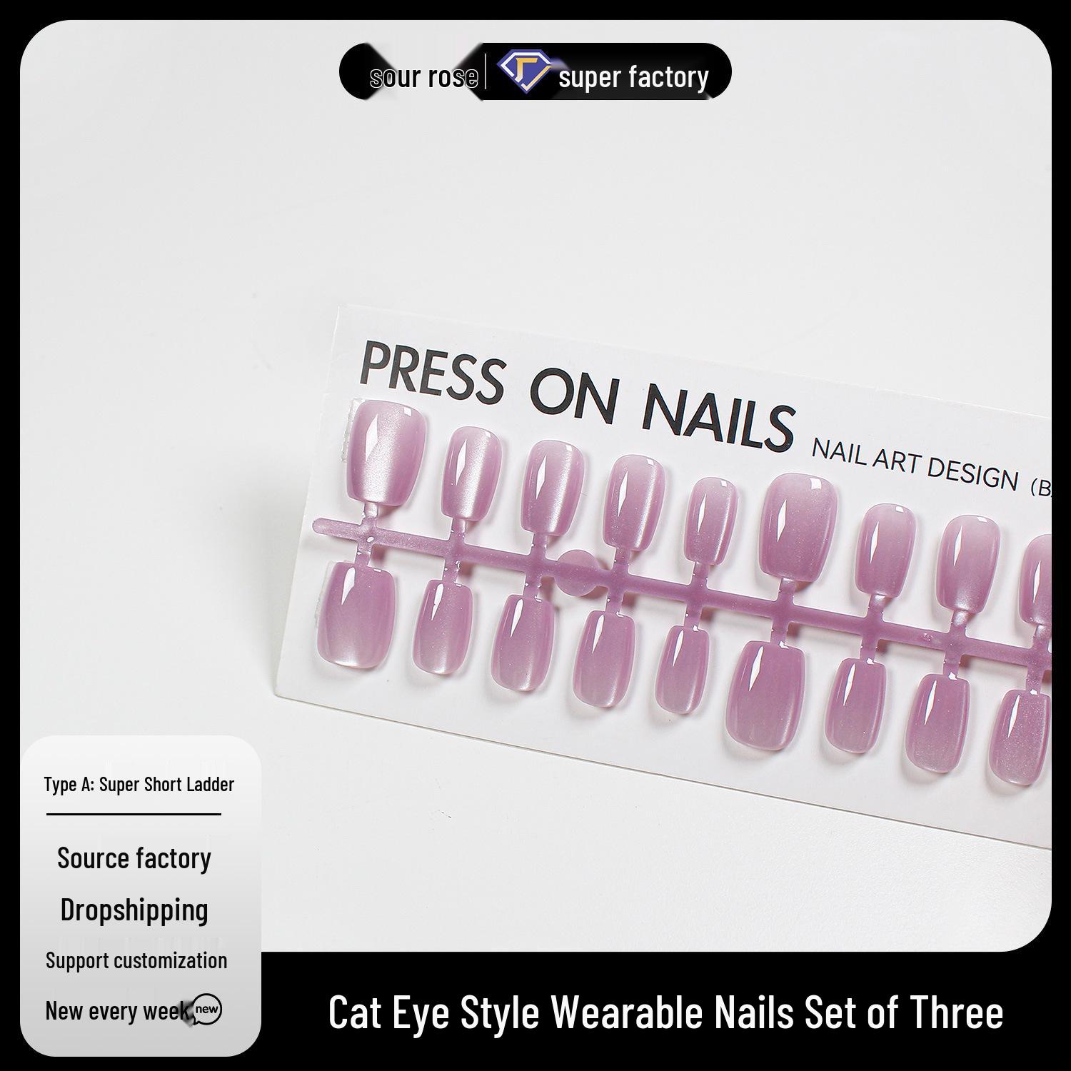 

Jiaolong Cat Eye Wearable Solid Color Nail Patches - Removable Manicure Pieces
