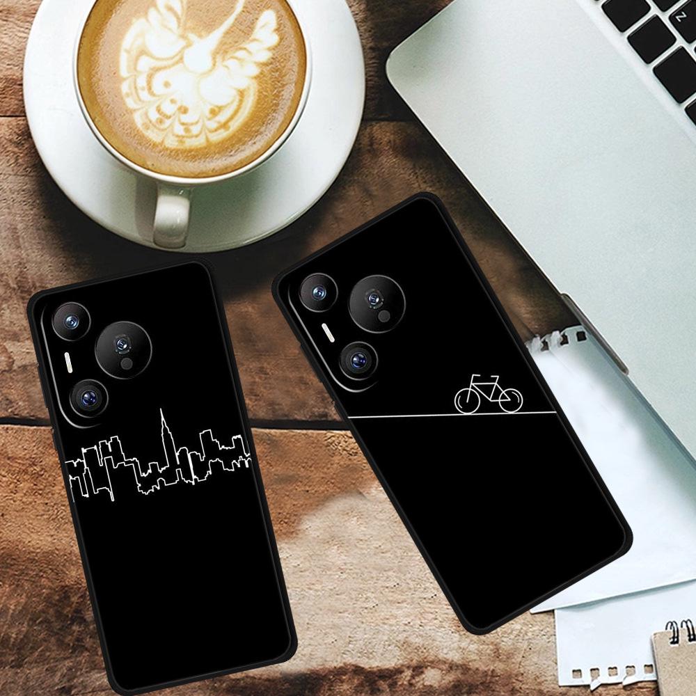 Compatible with Huawei Pura 70 Pro: Black TPU Soft Shell Phone Case with Simple Lines