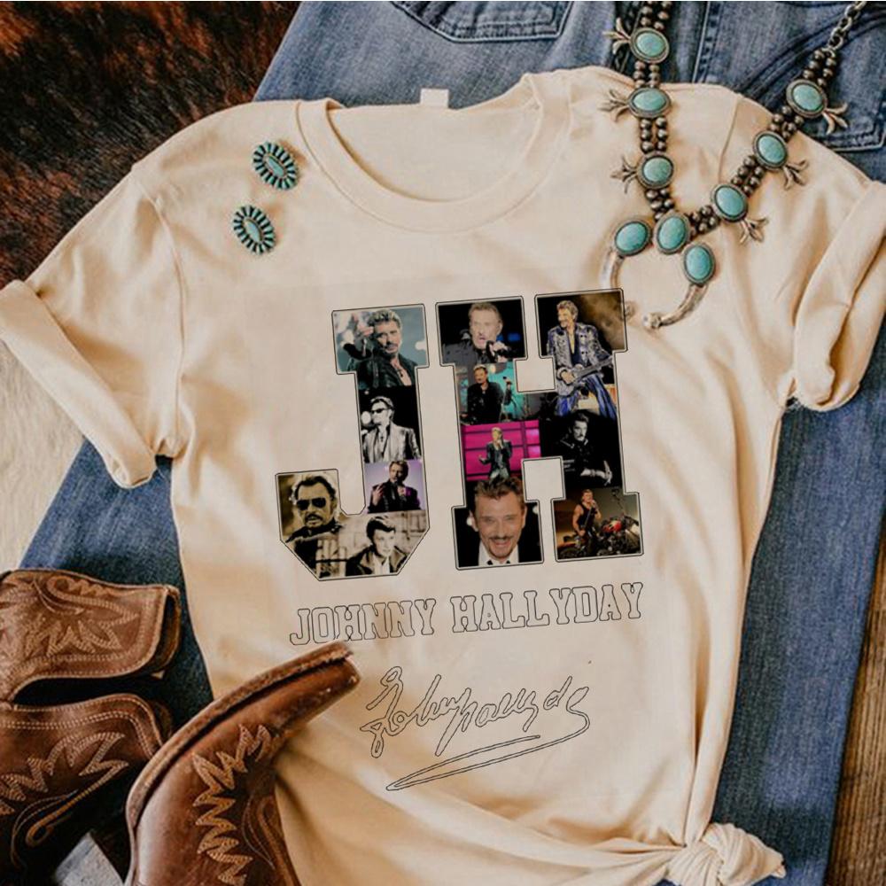 

Johnny Hallyday top women Y2K tshirt female graphic clothes XL