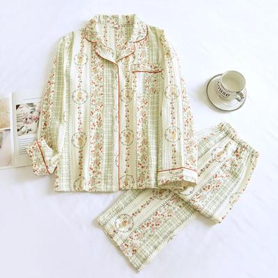 New Spring and Autumn Women's Sleepwear Long Sleeve Long Pants Two Piece Set 100% Cotton Cardigan Sweet Home Clothing Set