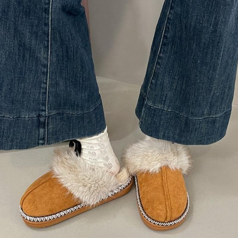 Fashion Winter New Round Head Deep Mouth Suede Plush Warm Non-slip Flat Bottom Semi-drag Wrapped Cotton Mopping