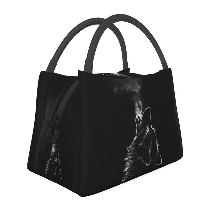 Custom Black Wolf Insulated Lunch Bags for School Office Animal Resuable Cooler Thermal Bento Box Women