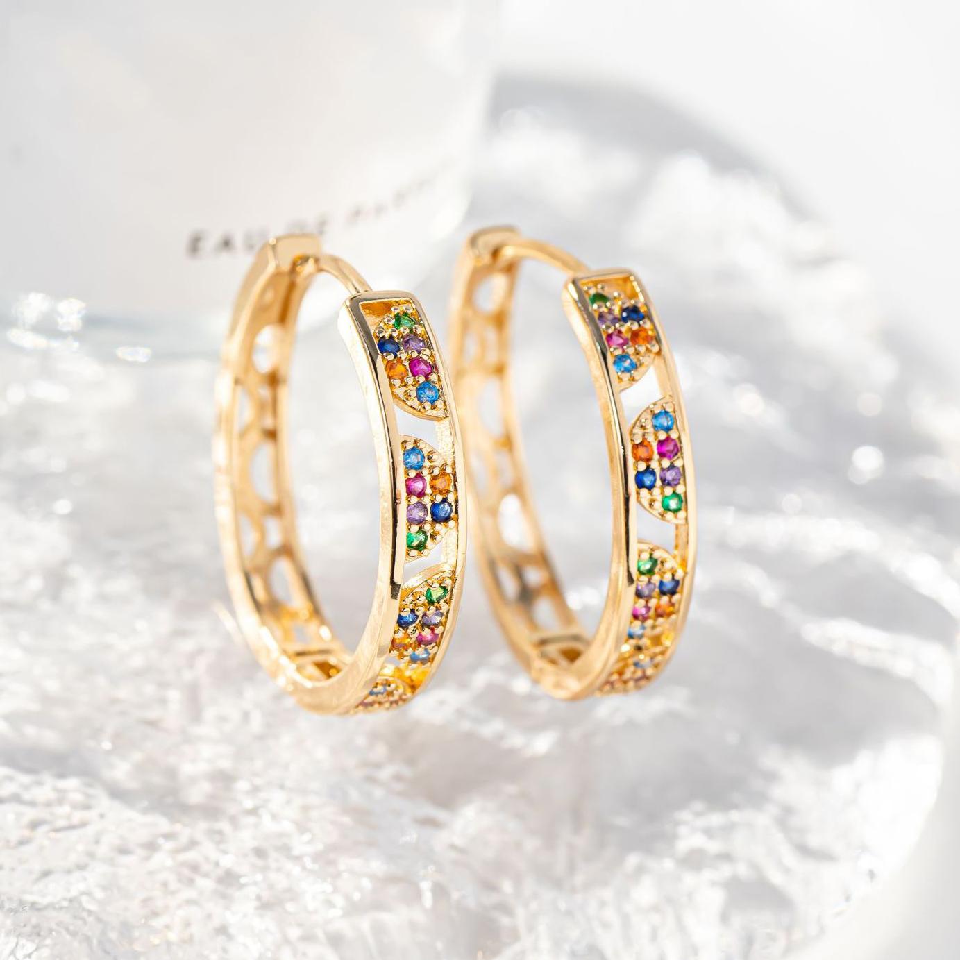

Luxury Female White Zircon Stone Hoop Earrings Statement Gold Color Wedding For Women