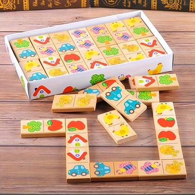 Kolorowy Drewniany Zestaw Domino z Owocami Gra Edukacyjna Logiczna Strategiczna dla Najmłodszych, Rozwija Koordynację Ręka-Oko, Idealny Prezent na Dzień Dziecka, Boże Narodzenie