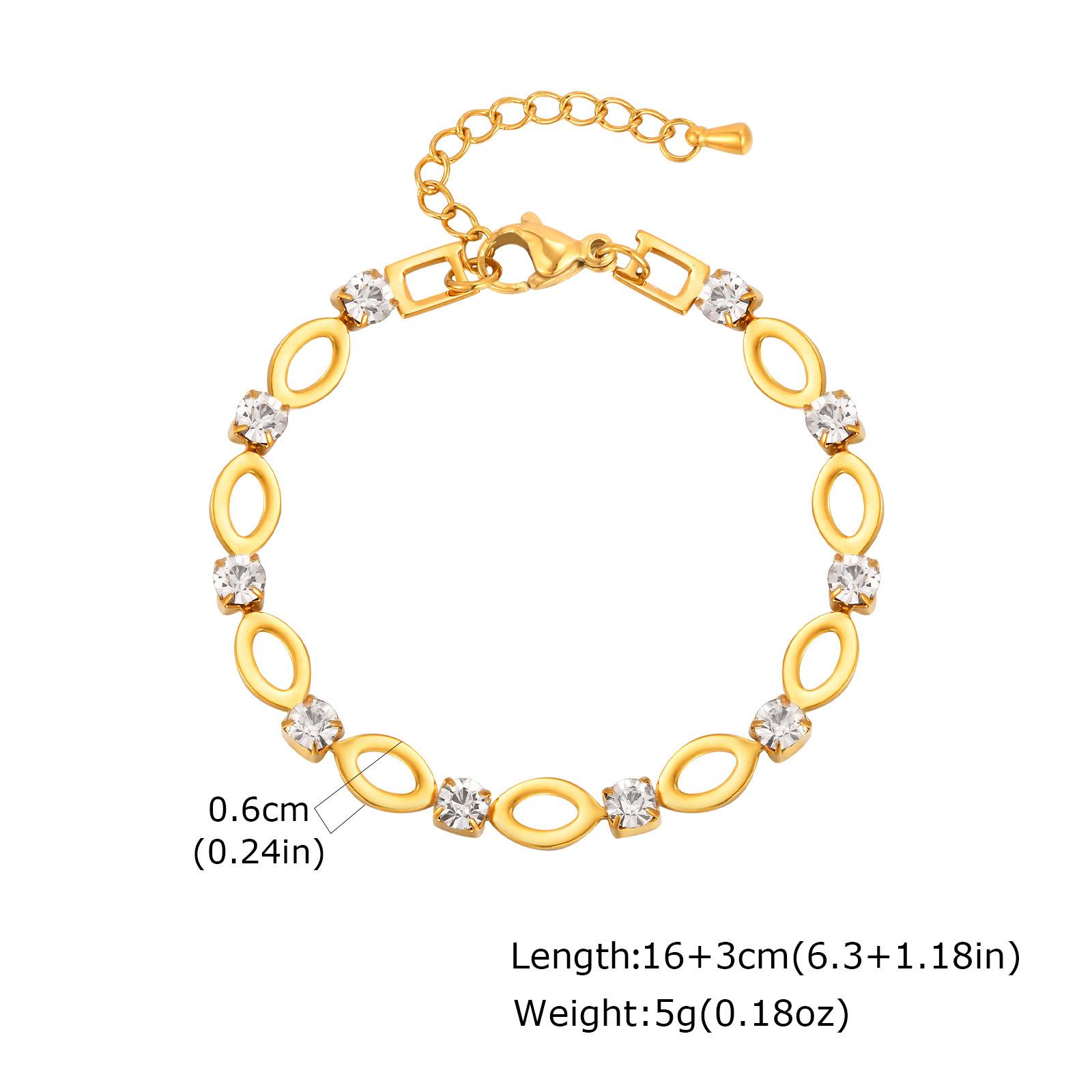 

Stainless Steel White Rhinestone Hollow Oval Handmade Chain Bracelet Necklace, Jewelry Br-2527