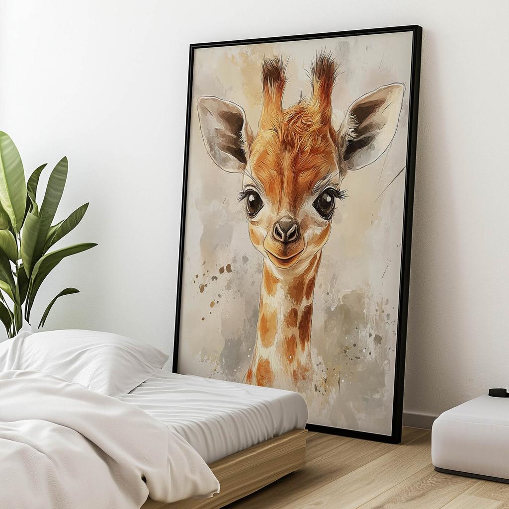 Urocza Twarz Małej Żyrafy Urocza Twarz Małej Żyrafy, 30X40 Cm, Rama Drewniana Biała, Papier Matowy 230 Gsm