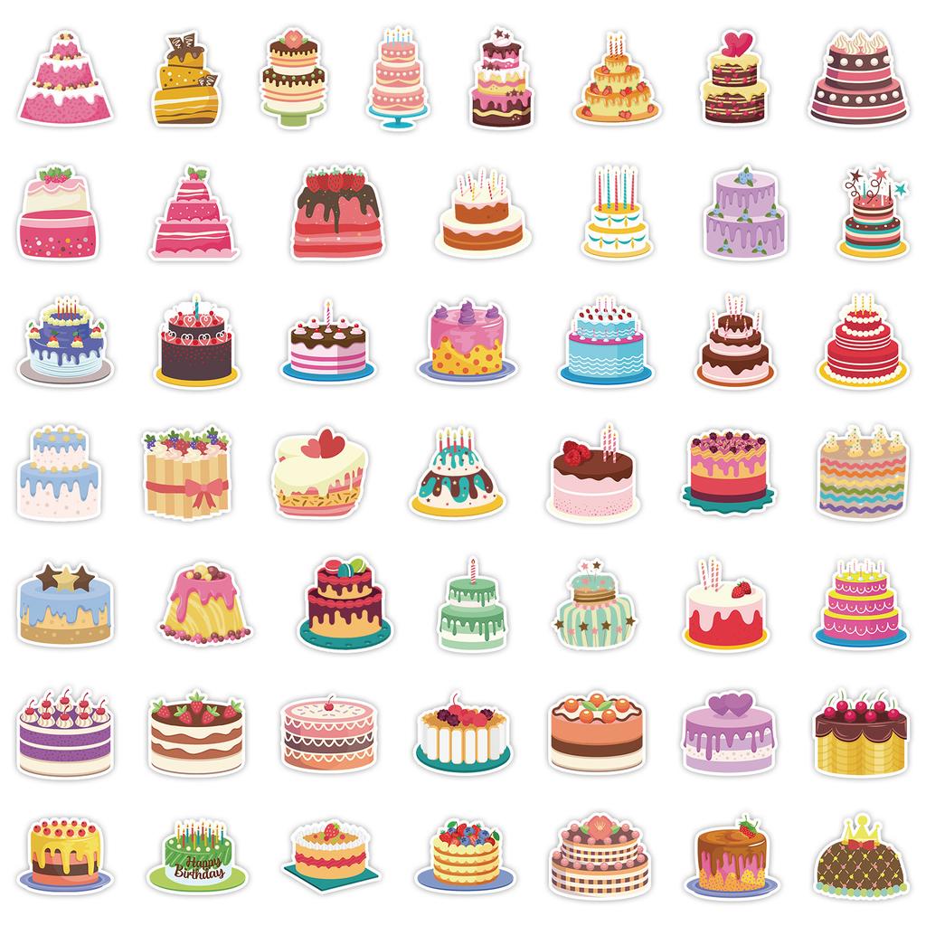 50 New Birthday Cake Graffiti Stickers Car Mobile Phone Water Cup Decoration Stickers Waterproof Creative Hand Note Stickers