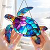 Peaceful Ocean Vibe Decor Sea Turtle Suncatcher, Acrylic Window Hanging Ornament, Faux Stained Glass Themed Gifts for Women Coastal Lovers,