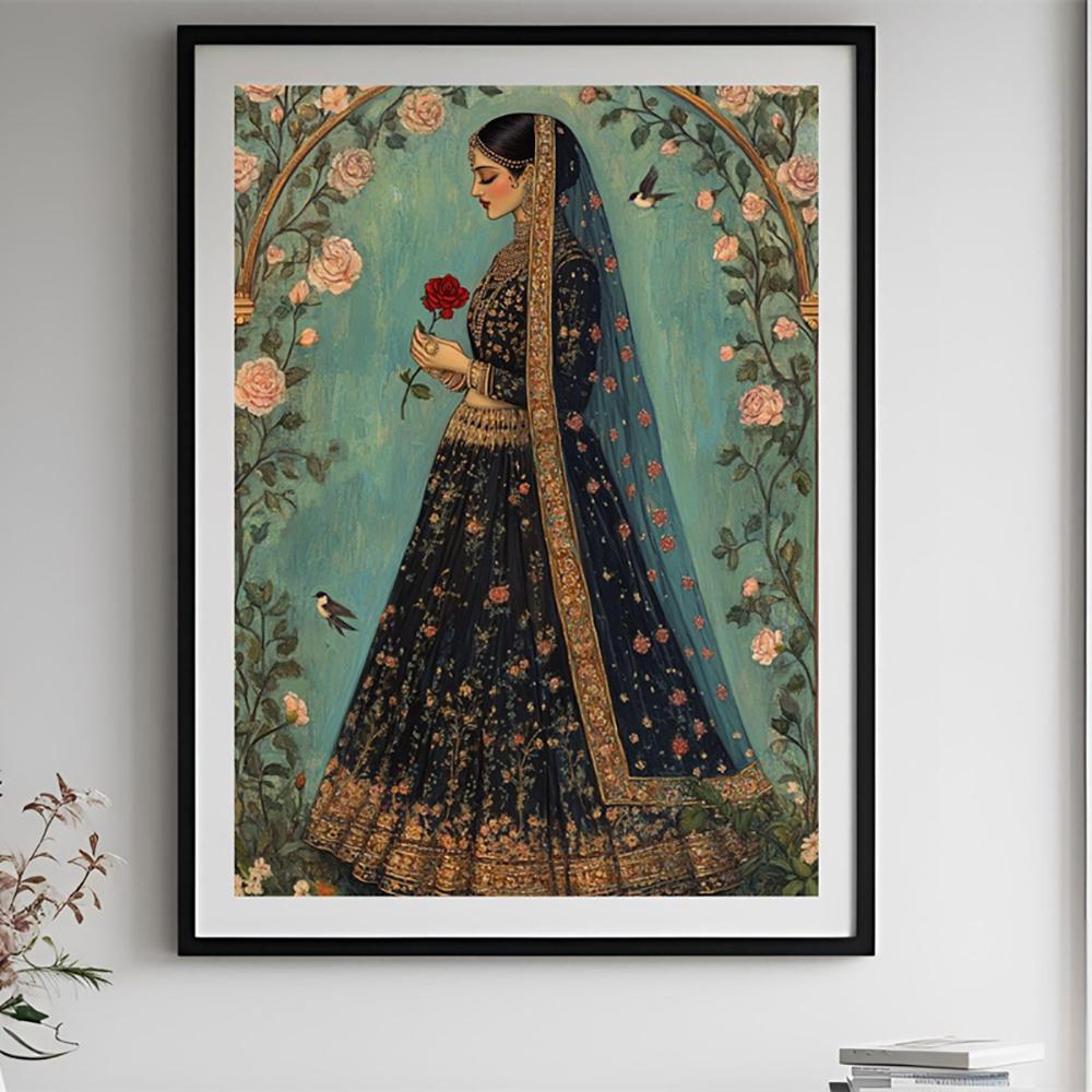 Indian Woman Portrait Prints Vintage Style Indian Woman Chai Break Art Print Poster Vibrant South Asian Home Decor Canvas Prints