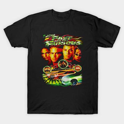 Men Black Print T-shirt Fast And The Furious Vintage No-Cut Transfer Paper Print Cotton Tshirt