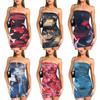 Women's Strapless Mini Dress Slim Elastic Waist Abstract Oil Painting Print Milk Silk Bodycon Dress