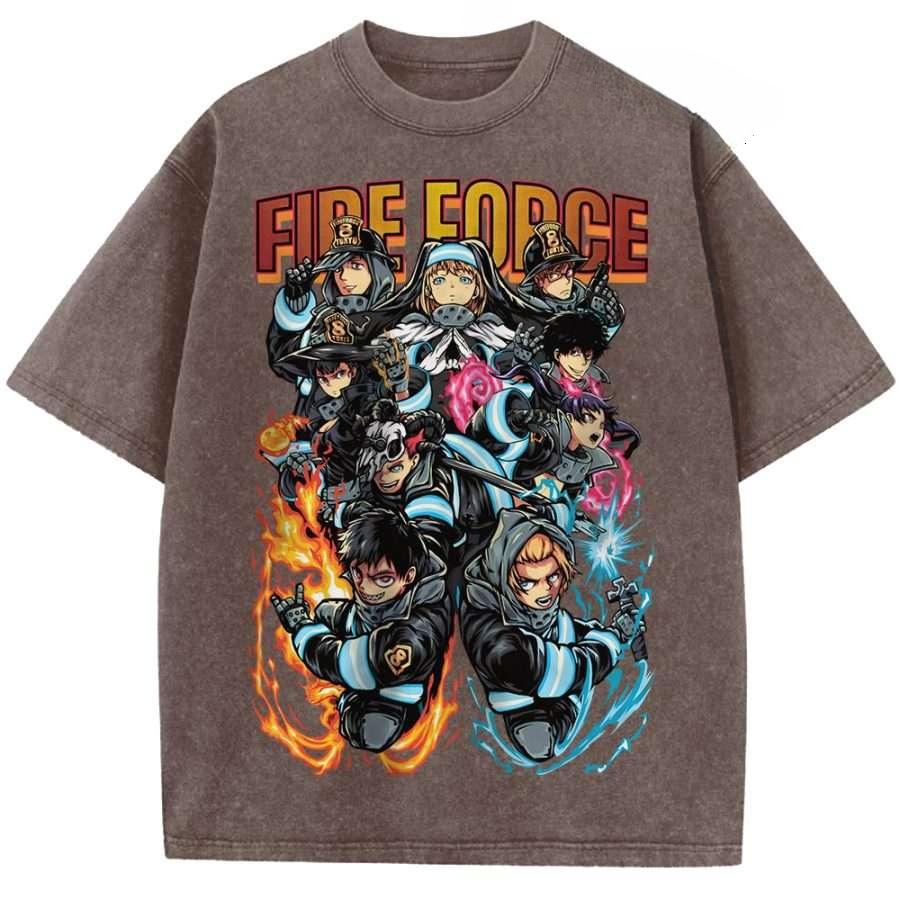 Kusakabe Shinra Boyle Arthur Printed Tee Anime Fire Force Tshirt Men Women Retro Washed Tshirts Harajuku Male Cotton T Shirt S