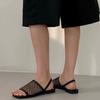 Sheepskin Version~ Korean Fishing Net Surface Square Head Open-toed Sandals Women's Summer 2025 New One-word Flat-bottomed Cool Slippers Outer Wear