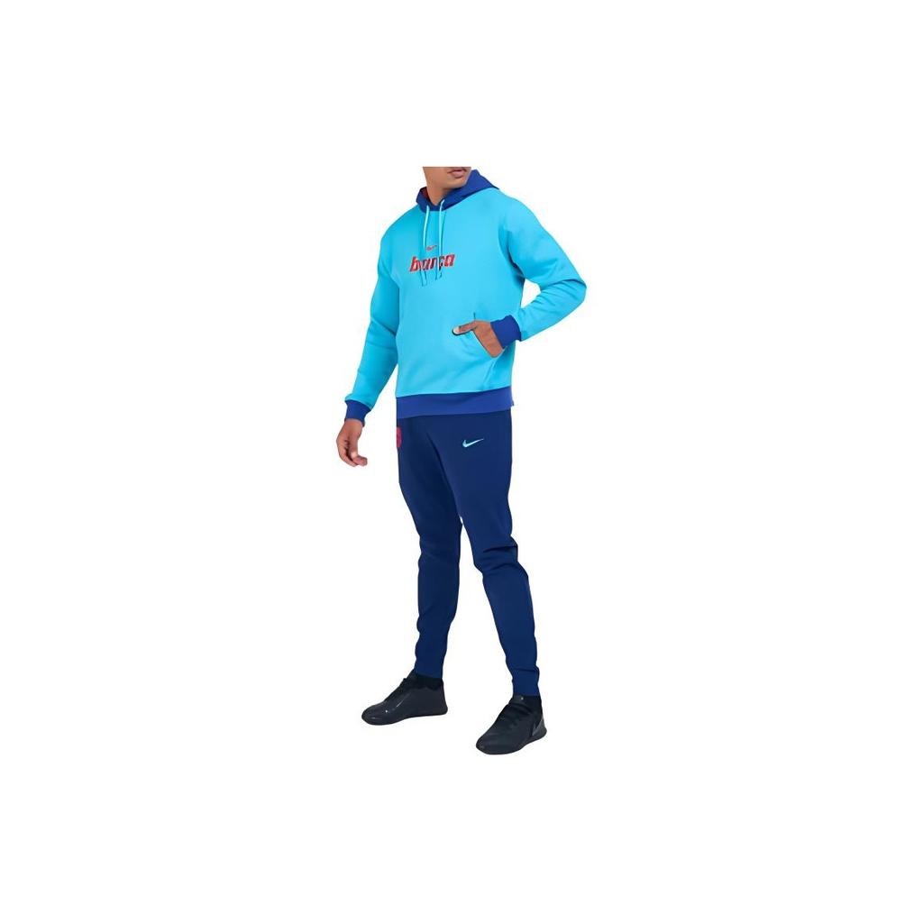 Nike FC Barcelona Soccer Training Fleece Hoodie Pullover Men Tops Blue CV8664-343