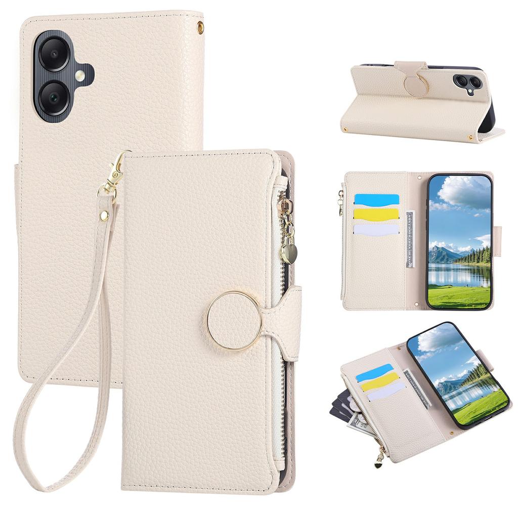 For Samsung Galaxy A05 4G Case Zipper Wallet Leather Phone Cover with Wrist Strap