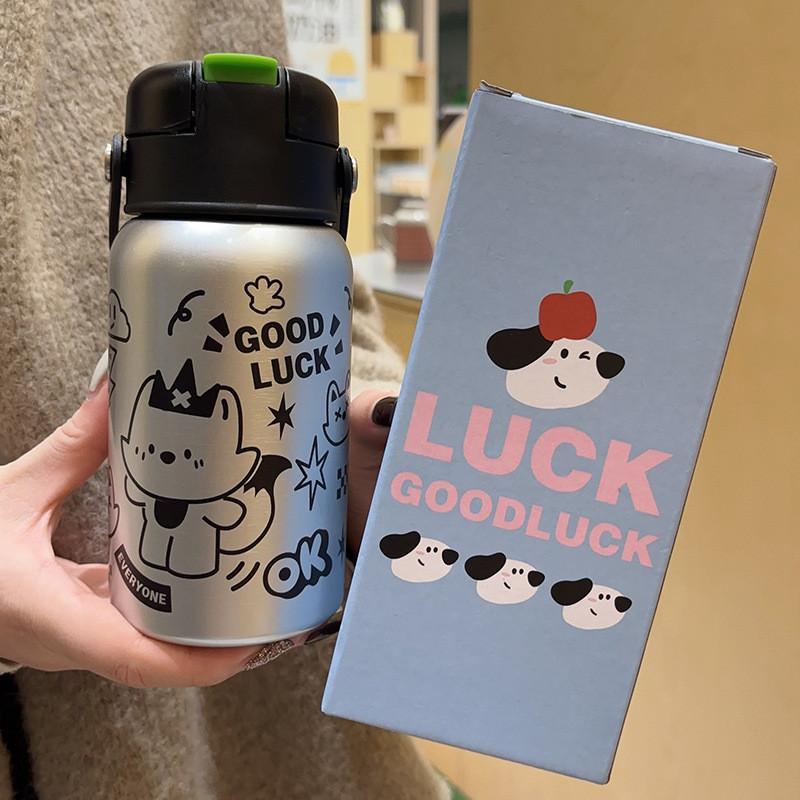 Kids Cartoon Dog Rabbit 316 Stainless Steel Insulated Bottle With Straw For School And Travel