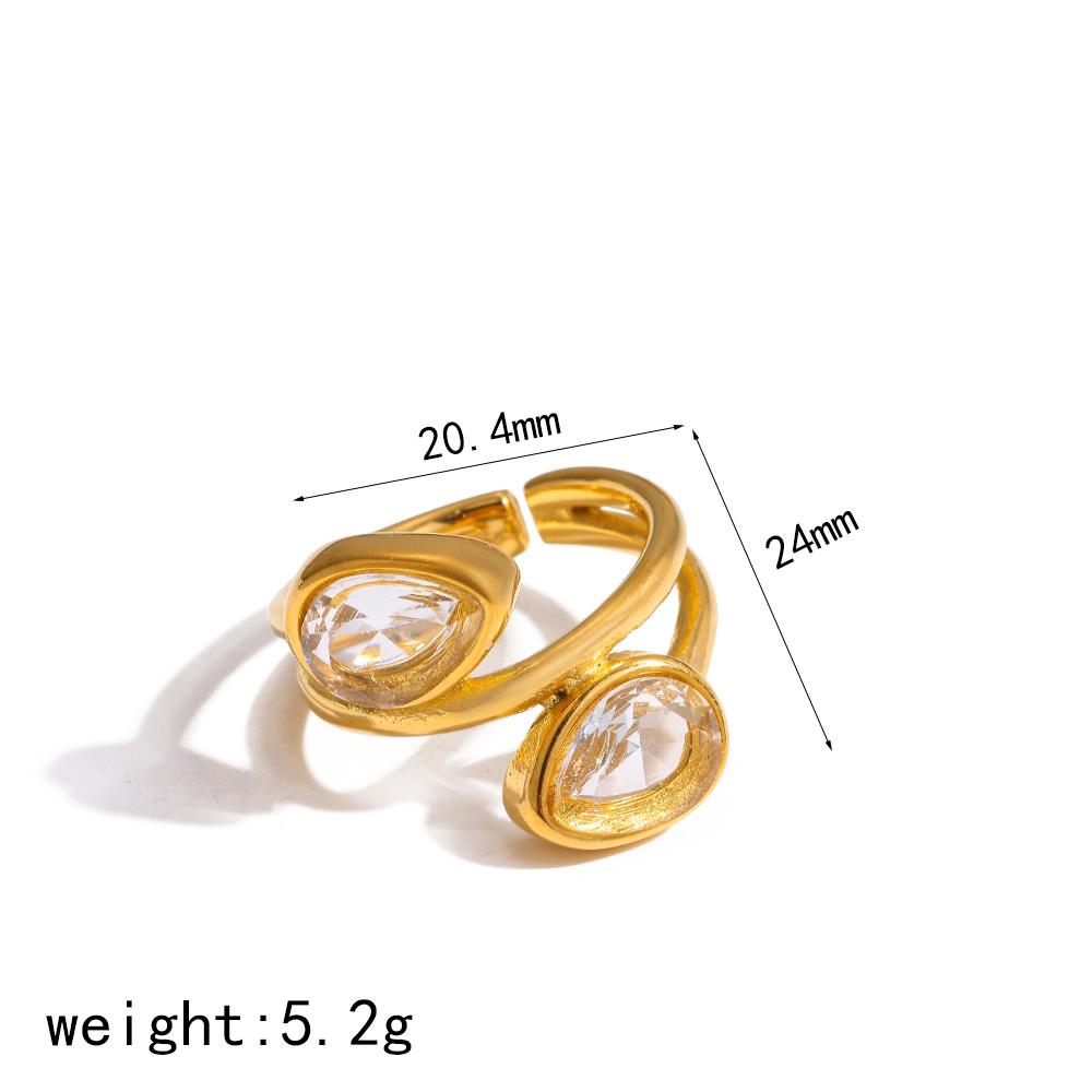 Exquisite Sparkling Peach Heart Zircon Fashion Stainless Steel Rings For Women 18K Gold Plated Jewelry Waterproof Accessories