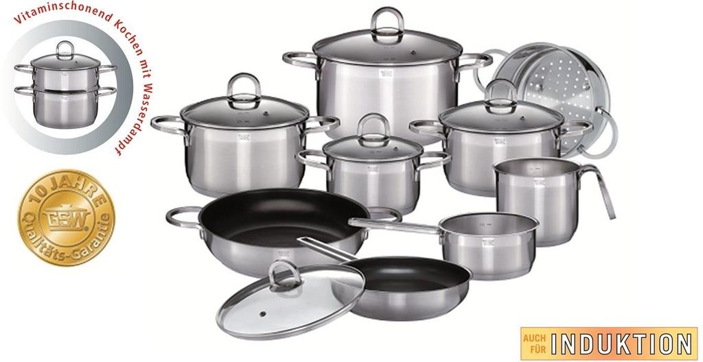 Batterie de cuisine - Induction - GSW - ALARA - Acier inoxydable massif 18/10 - 14 pièces
